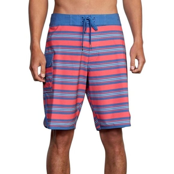 RVCA‎ Mens Size 29 Retro Pink Blue Striped Stretch 20” Board Shorts Swim NWT - Picture 3 of 13